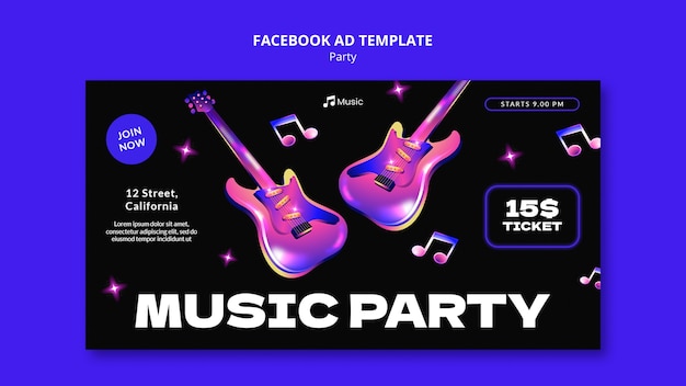 PSD gratuito modello di facebook per la festa musicale