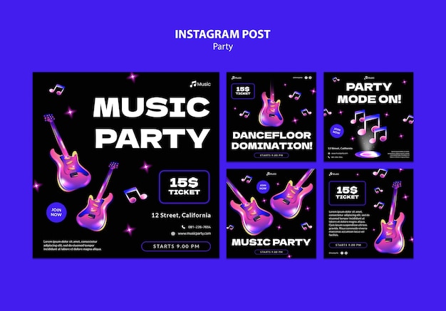 Free PSD music party  instagram posts