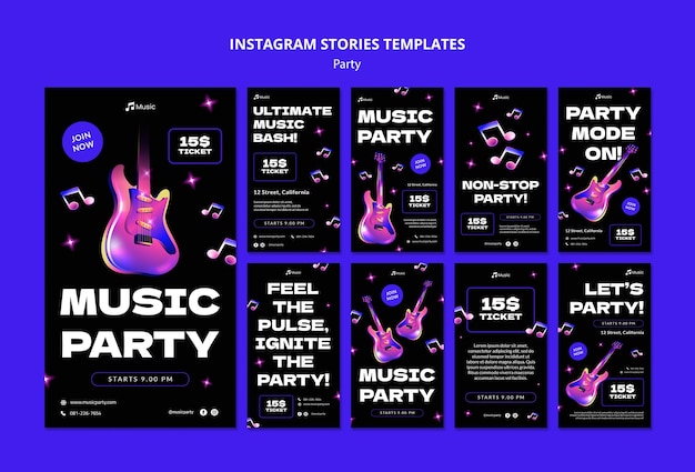 PSD gratuito storie di instagram di feste musicali