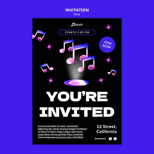 Free PSD music party invitation template