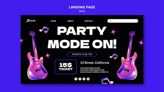 Free PSD music party landing page template