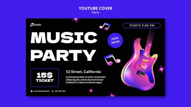 PSD gratuito modello di copertina di youtube per feste musicali