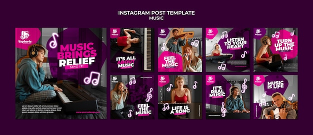 Бесплатный PSD Набор постов в instagram для музыкальных выступлений
