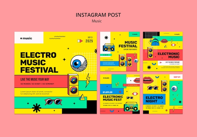 PSD gratuito post di instagram di performance musicali