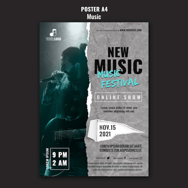 Бесплатный PSD Шаблон оформления музыкального плаката