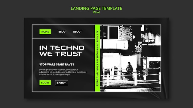 Free PSD music rave landing page template