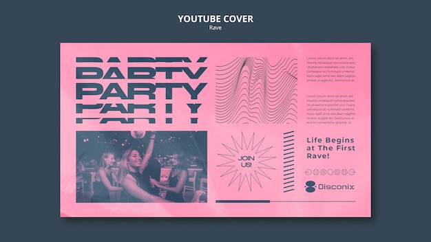 Modello di copertina di youtube rave musicale