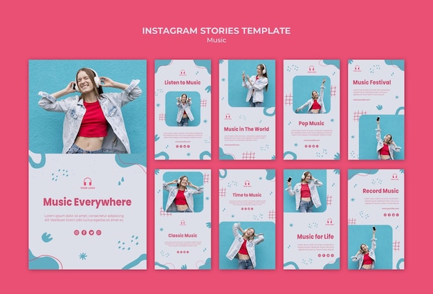 Free PSD music social media stories template with photo