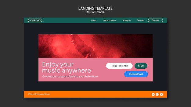 Free PSD music streaming platform landing page template