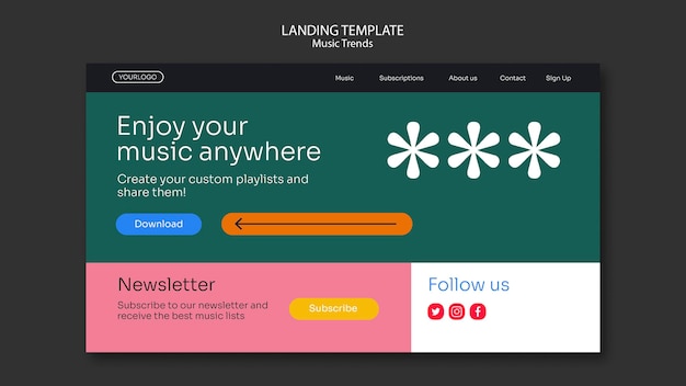 Music streaming platform landing page template