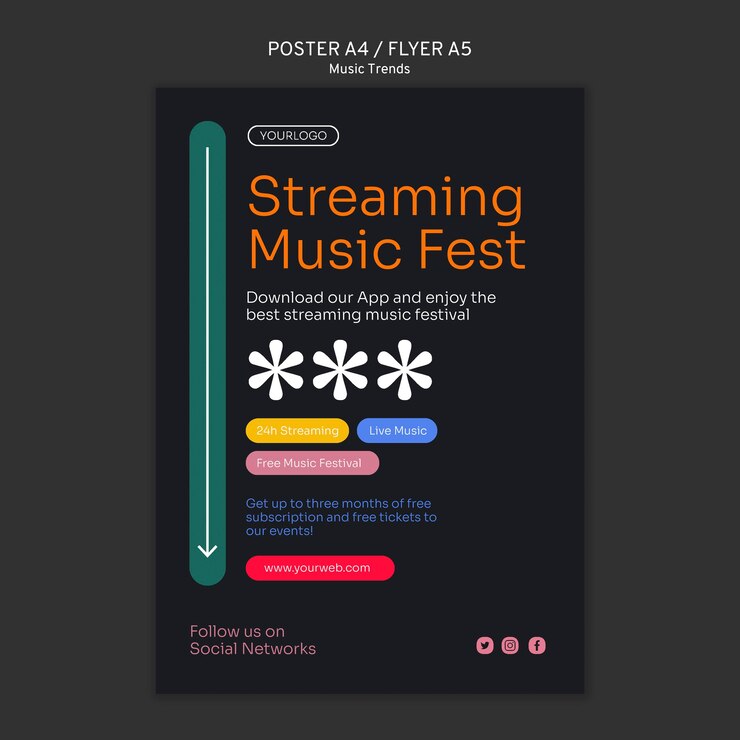 Free PSD music streaming platform poster template