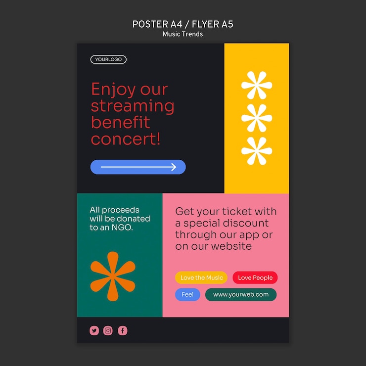 Free PSD music streaming platform poster template