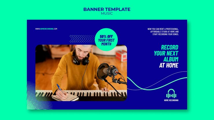Free PSD music studio horizontal banner