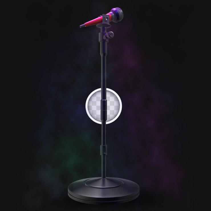 Free PSD musical stage with microphone. 3d rendering