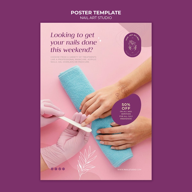 PSD gratuito modello di poster per studio di nail art