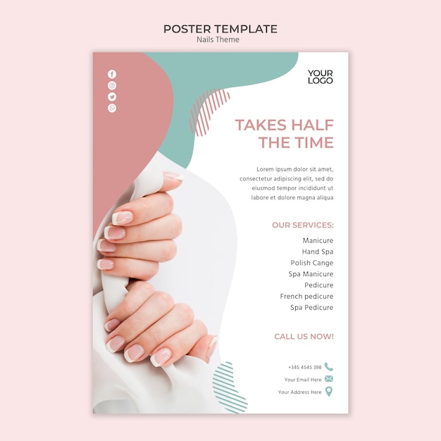 Free PSD nail studio poster template concept