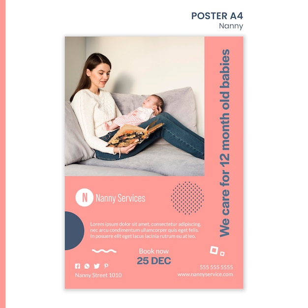 Free PSD nanny services poster template