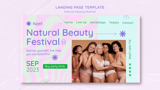 PSD gratuito modello di pagina di destinazione del festival di bellezza naturale