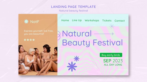 PSD gratuito modello di pagina di destinazione del festival di bellezza naturale