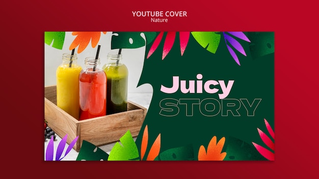 PSD gratuito modello di copertina youtube di succo ecologico naturale