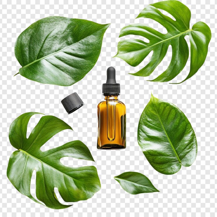 मुफ़्त PSD natural essential oil with tropical leaves
