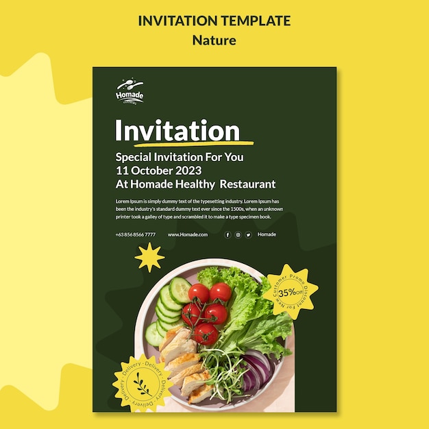 무료 PSD 자연 식품 초대장 서식 파일