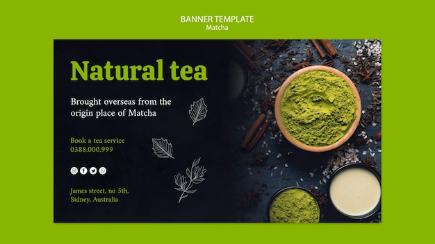 Banner di tè verde bevanda naturale