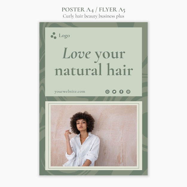 無料PSD 自然な髪とヘアケアの垂直ポスター テンプレート