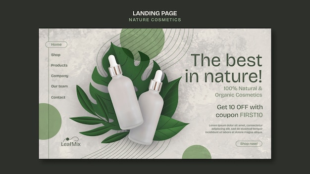 Free PSD nature cosmetics landing page template