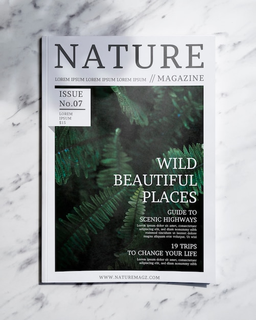 Nature magazine mock up on grey background