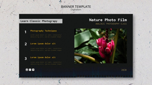 PSD gratuito banner di modello di pellicola fotografica di natura