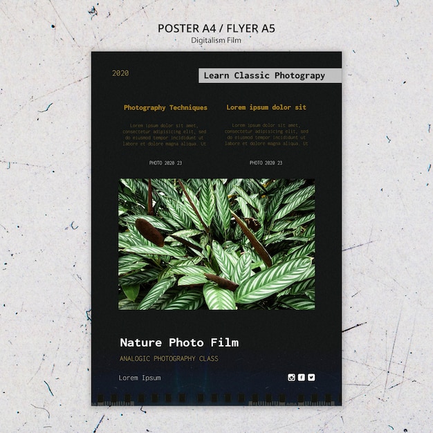 PSD gratuito poster modello di pellicola fotografica di natura