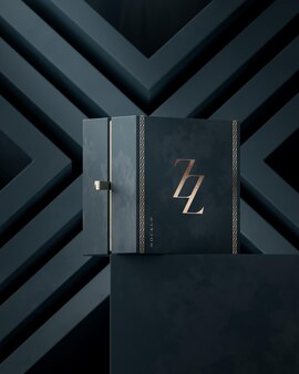 Темно-синий и золотой макет подарочной коробки для фирменного стиля 3d рендера