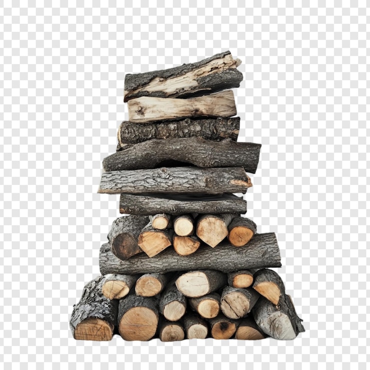 Free PSD a neat stack of firewood ready for the winter