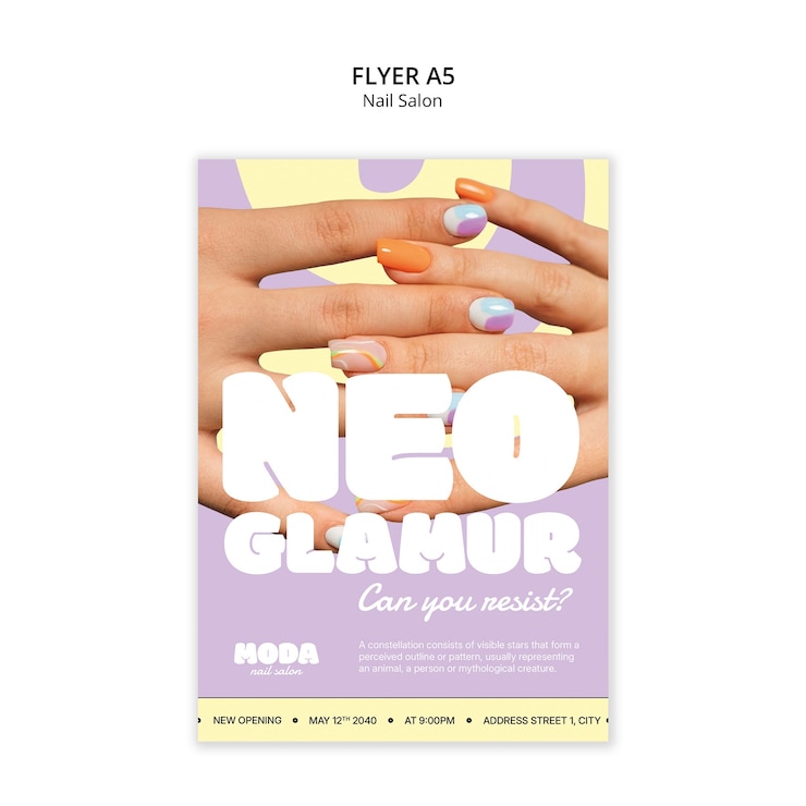 मुफ़्त PSD neo glamour nail salon flyer