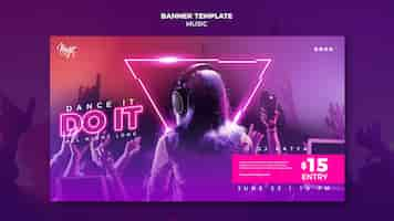 PSD gratuito modello di banner al neon per musica elettronica con dj femminile