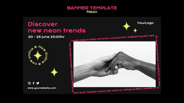 Modello di banner al neon per le nuove tendenze online