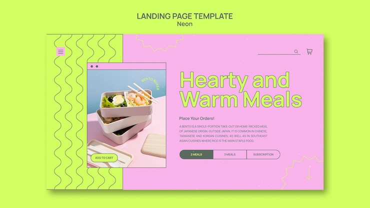 Free PSD neon bento box landing page template