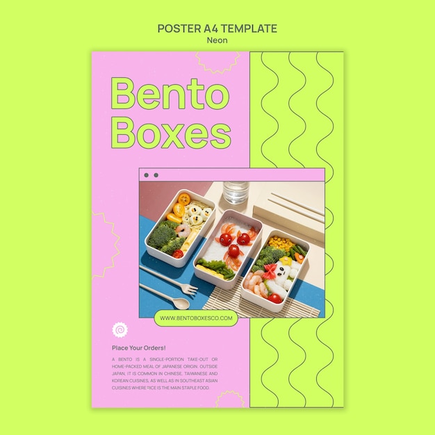 PSD gratuito modello di stampa di bento box al neon