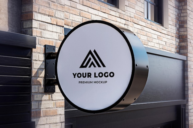 Premium Psd Neon Box Mockup Circle Shop Sign Black Wall Realistic