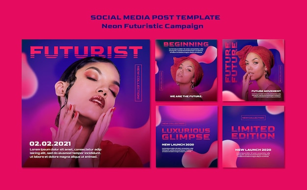 Free PSD neon futuristic social media post template