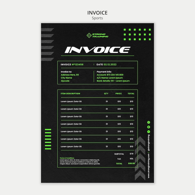 Free PSD neon green biking invoice template