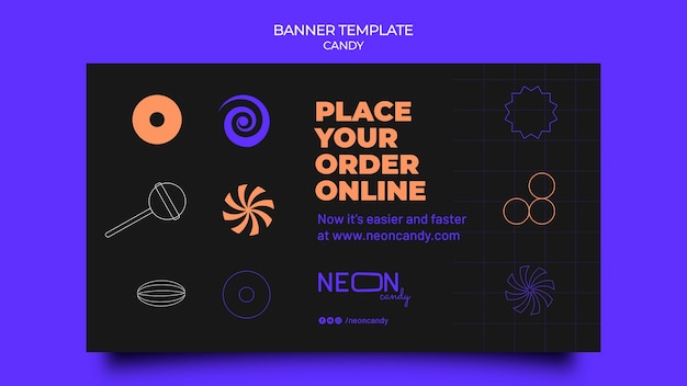 PSD gratuito modello di banner orizzontale al neon per negozio di caramelle