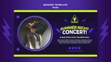 Free PSD neon horizontal banner template for summer night concert