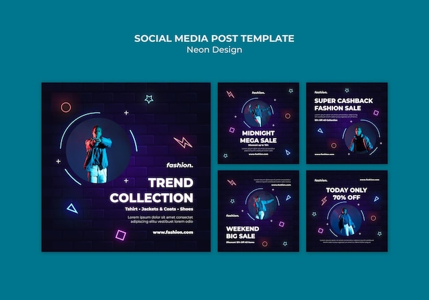 無料PSD ネオンインスタグラムは衣料品店の販売のためのコレクションを投稿します