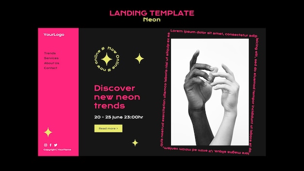 Неоновая целевая страница для новых онлайн-трендов