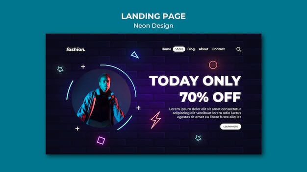 Neon landing page template for clothing store sale