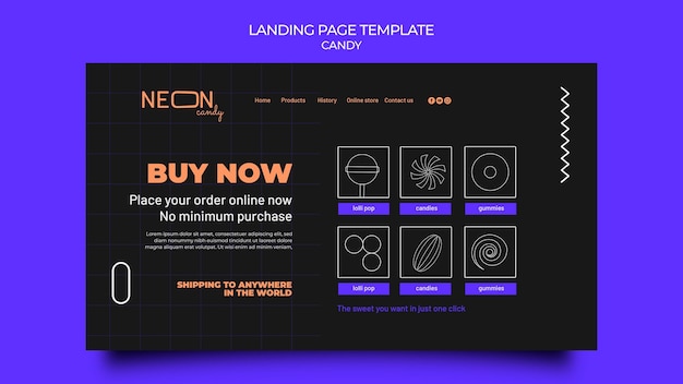 無料PSD キャンディストアのネオンランディングページテンプレート