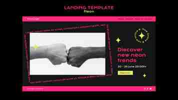 無料PSD 新しいオンライントレンドのためのネオンランディングページテンプレート