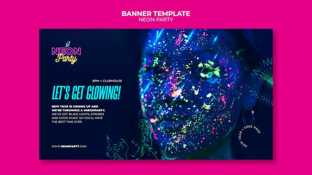 Neon party horizontal banner template